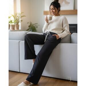 Kirkland Signature Brushed Wide Leg Pants - Large, Black‎ Heather NWOT